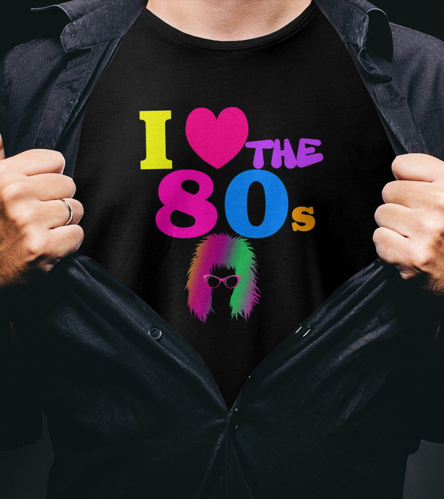 I Love The 80s Neon Heart With Punk Rocker Hair And Sunglasses T-Shirt