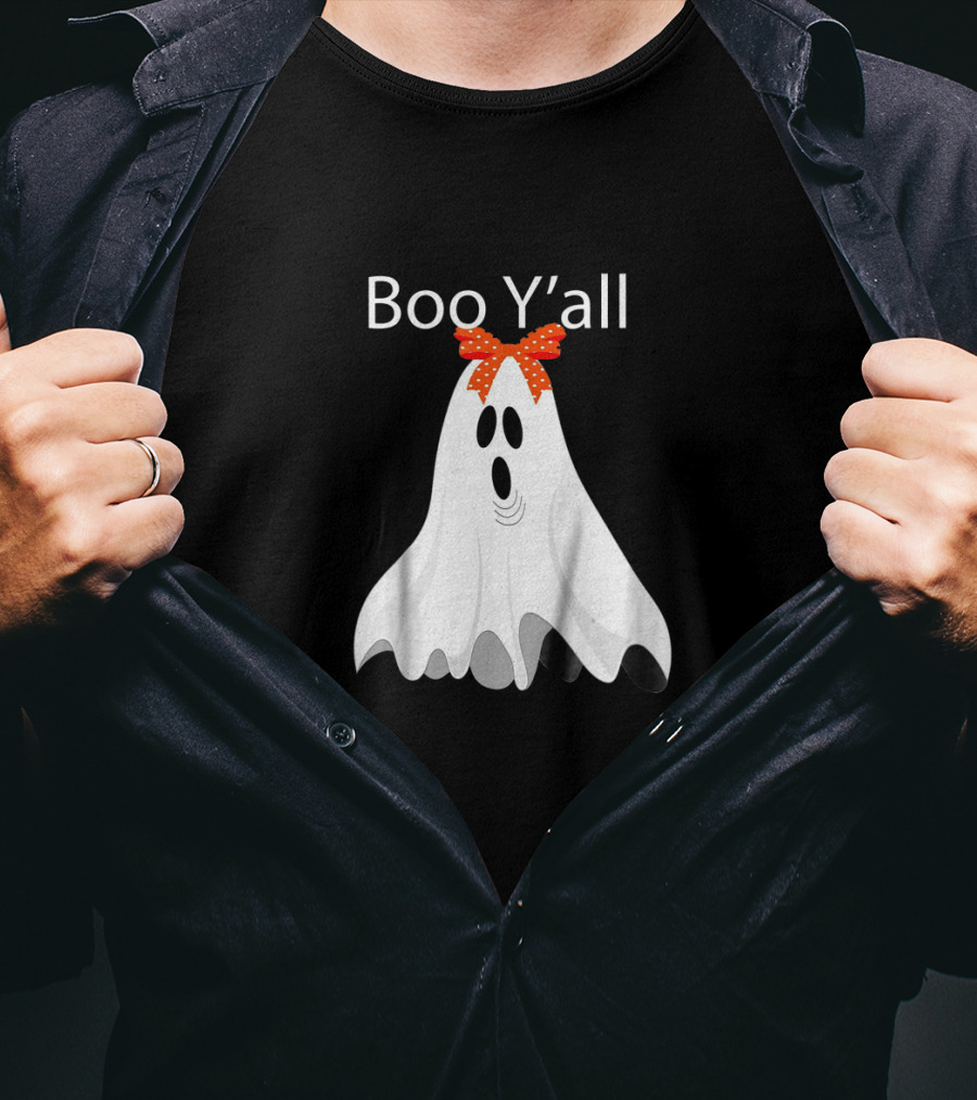 Boo Y'all Cute Halloween Southern Ghost With Bow T-Shirt