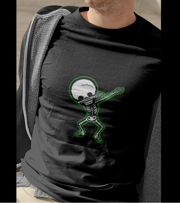 Dabbing Skeleton Halloween Glow Effect Skull Dab T-Shirt