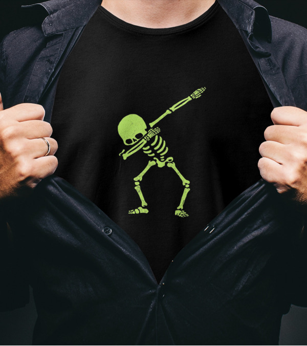 Dabbing Skeleton Hip Hop Skull Glow Not Glow Dark T-Shirt