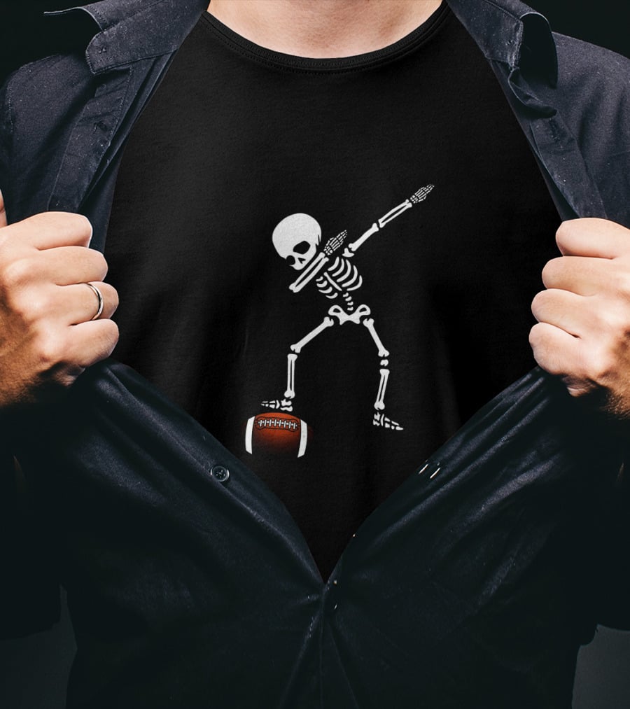 Football Skeleton Dabbing Sports With Football T-Shirt
