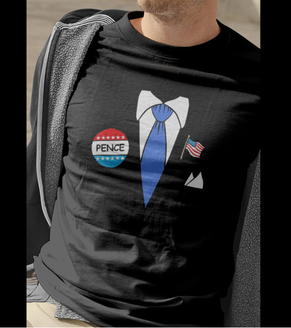 Mike Pence Parody Blue Tie With American Flag And Election Button T-Shirt