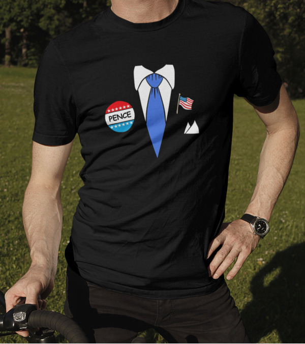 Mike Pence Parody Blue Tie With American Flag And Election Button T-Shirt