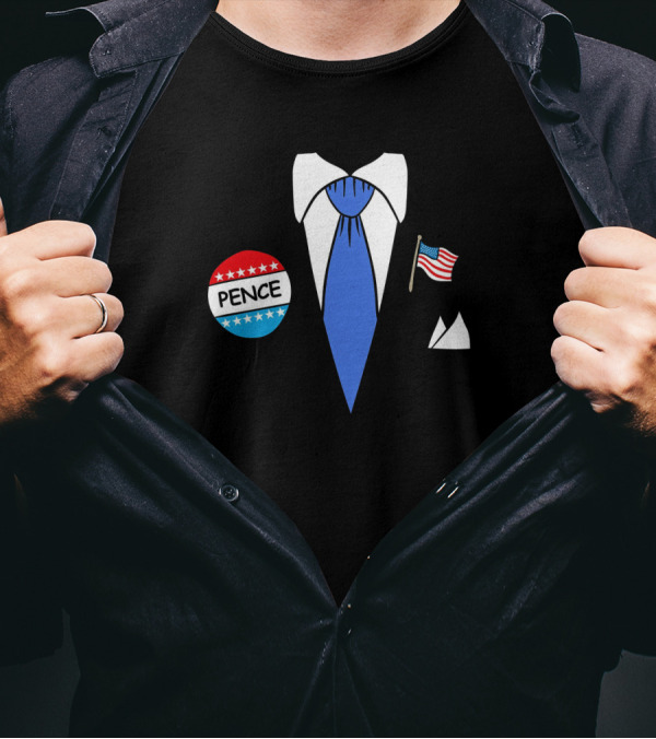 Mike Pence Parody Blue Tie With American Flag And Election Button T-Shirt