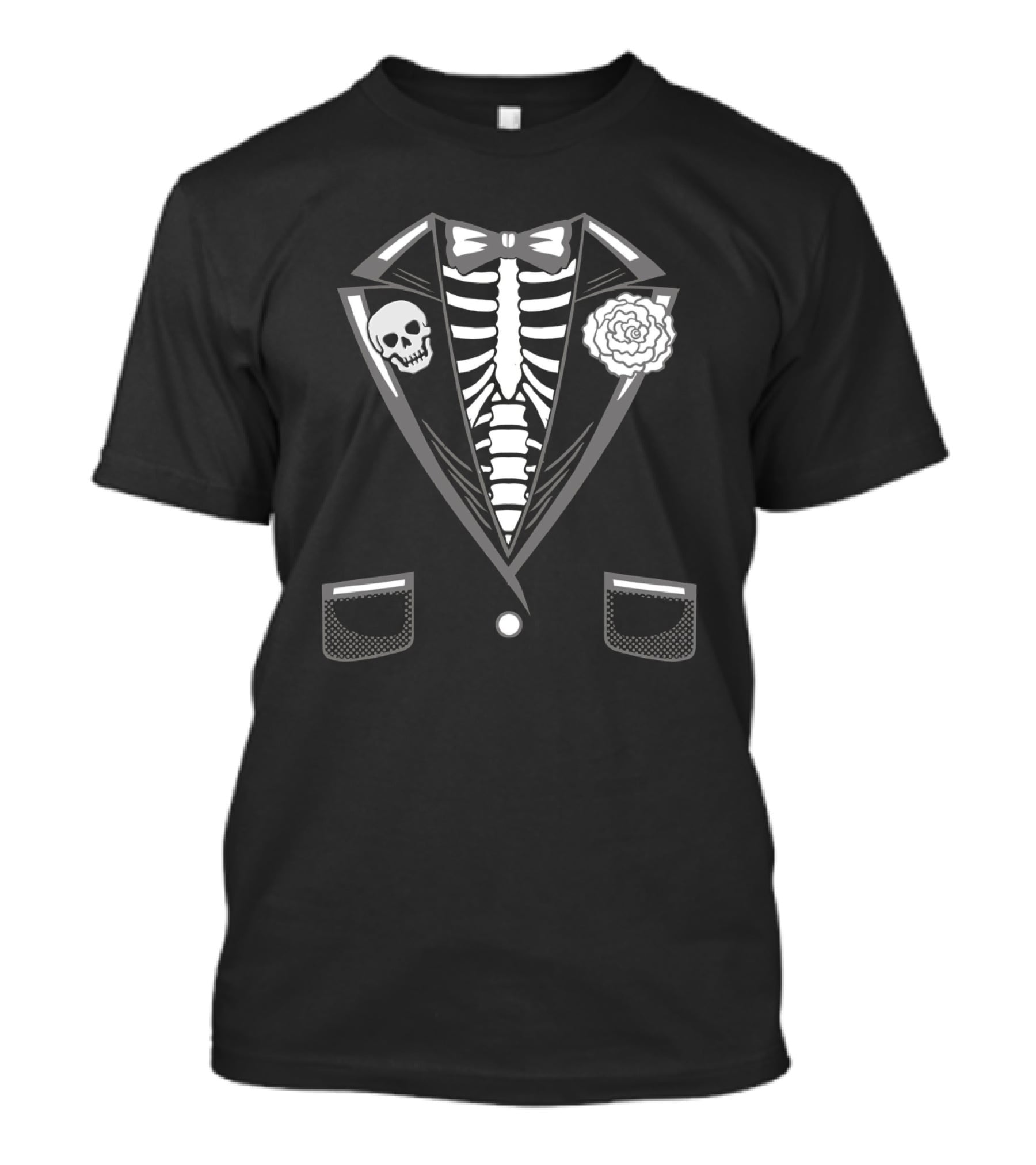 Halloween Costume Funny Skeleton Tuxedo With Skull And Flower Lapel T-Shirt