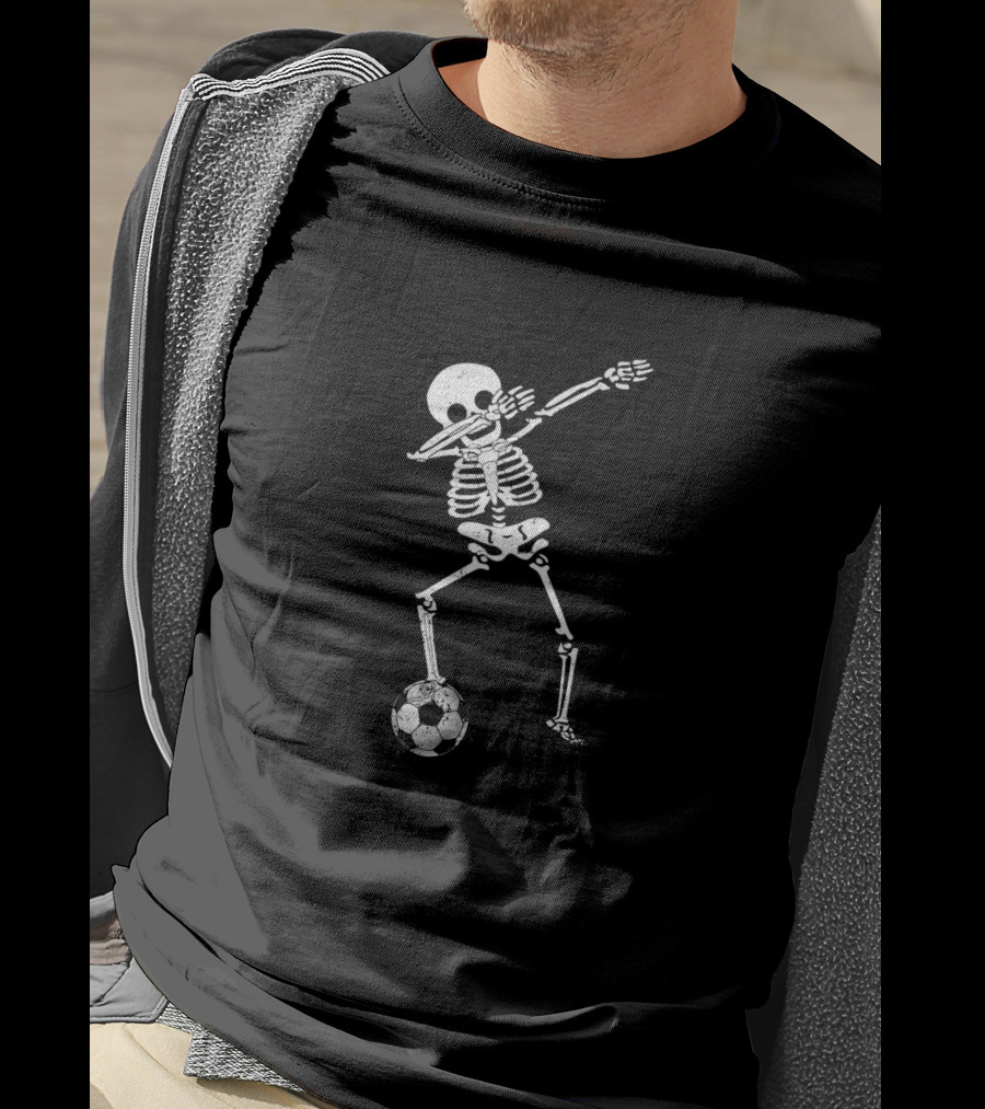 Halloween Dabbing Skeleton Soccer Trick Or Treat Dance Pose T-Shirt