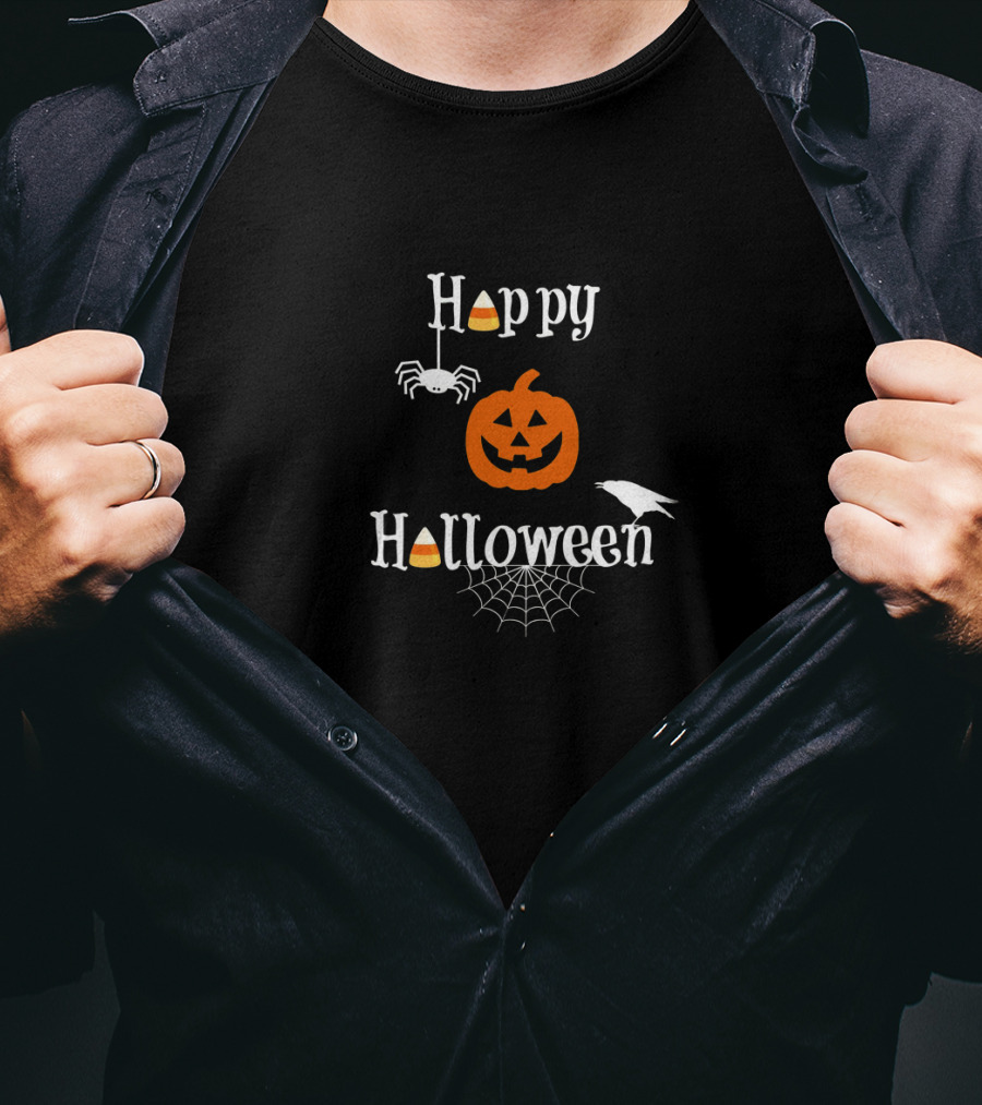 Happy Halloween Pumpkin Crow Spider Candy Corn T-Shirt