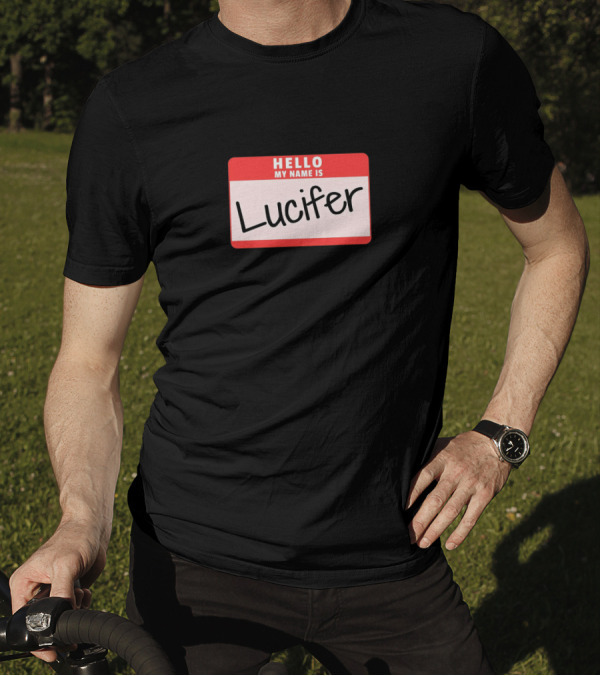 Hello My Name Is Lucifer Funny Halloween Devil Co Name Tag T-Shirt