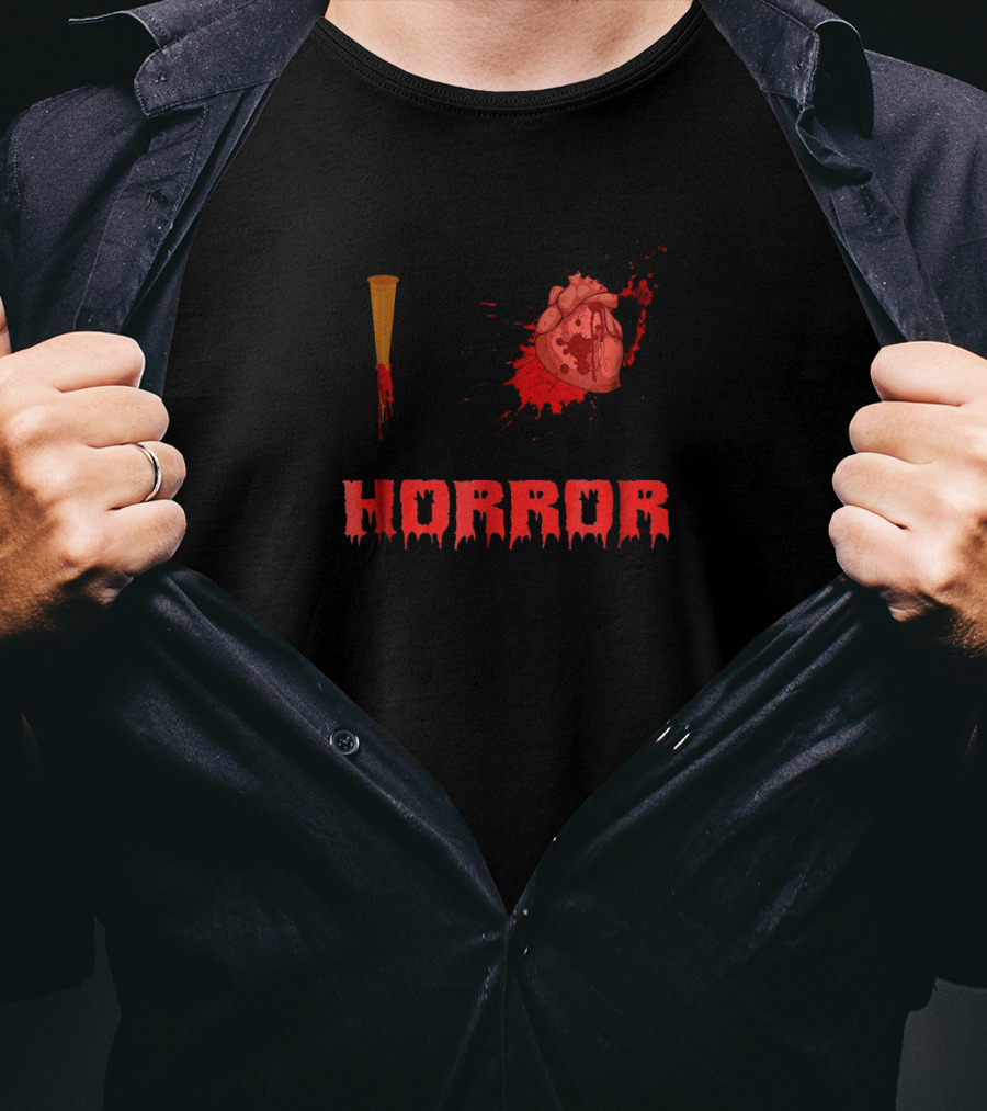 I Horror Bloody Stake Heart Design With Splatter Elements T-Shirt