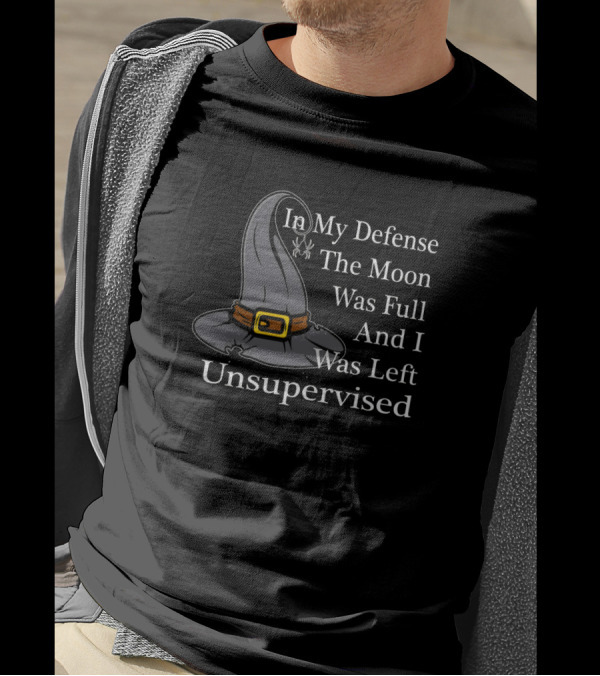 In My Defense Wiccan Witch Full Moon Unsupervised Hat And Spider T-Shirt