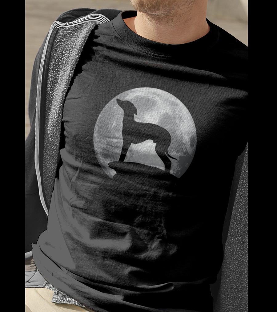 Italian Greyhound Silhouette Against Full Moon 498 T-Shirt