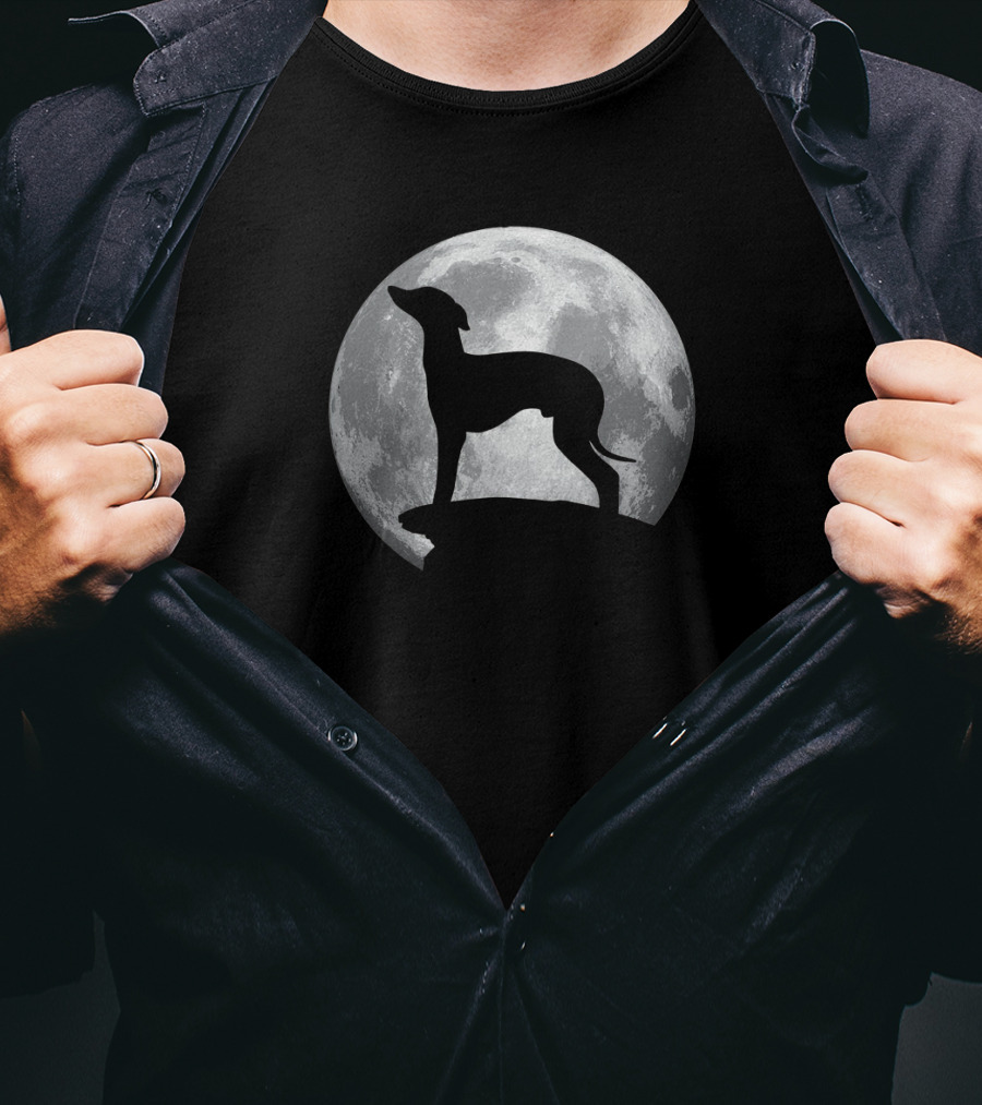 Italian Greyhound Silhouette Against Full Moon 498 T-Shirt