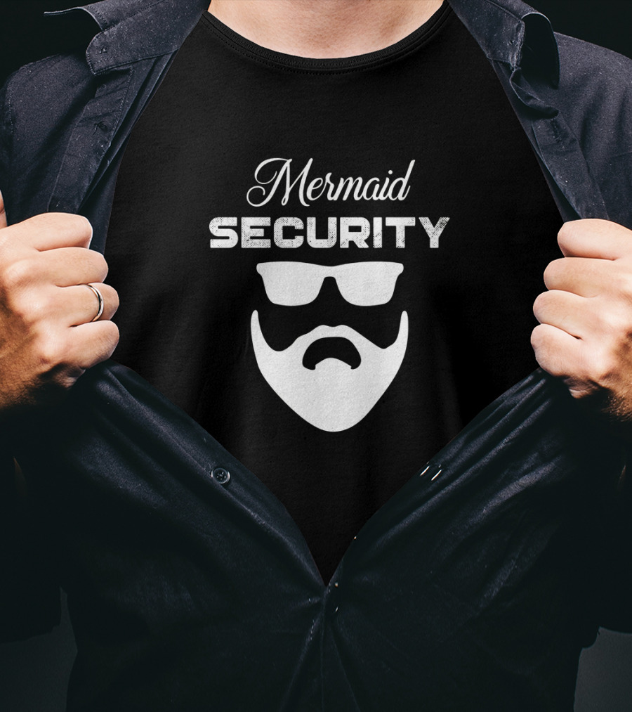 Mermaid Security Beard Dad Pool Party Halloween T-Shirt