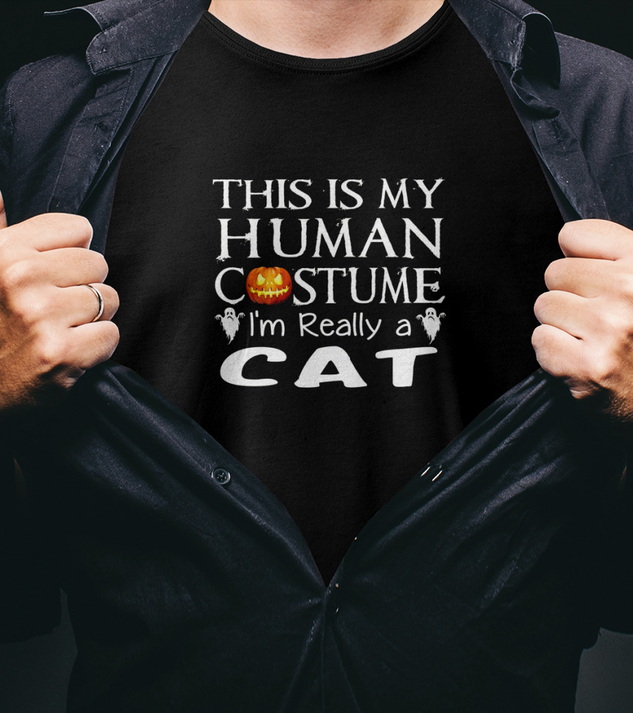 This Is My Human Costume I'm Really A Cat Halloween Pumpkin Ghosts T-Shirt