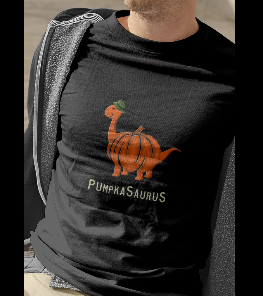 Pumpkasaurus Dinosaur With Green Hat Pumpkin Body T-Shirt