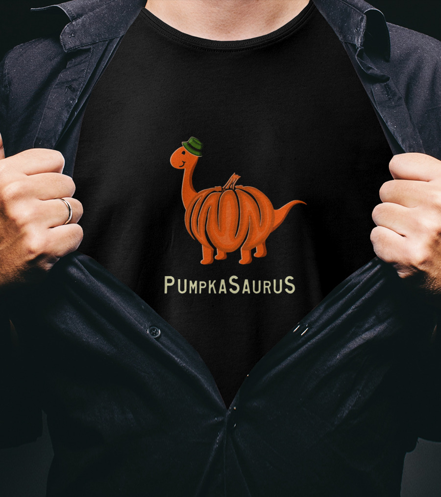 Pumpkasaurus Dinosaur With Green Hat Pumpkin Body T-Shirt