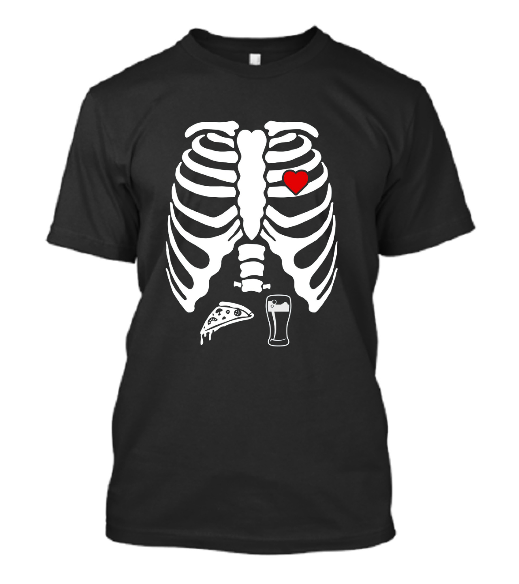 Skeleton Pregnancy X-Ray Pizza Beer Heart T-Shirt