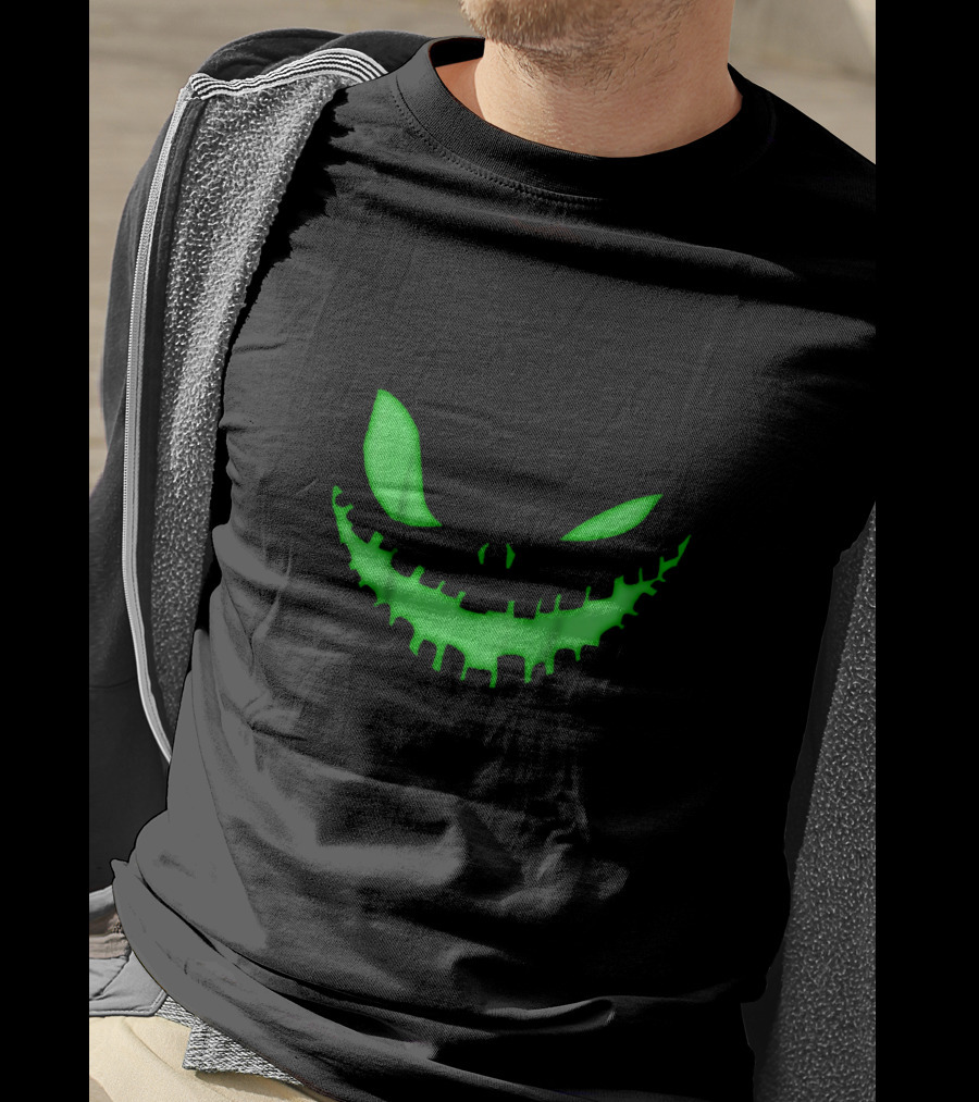 Spooky Face Halloween Dark Green Glow Creepy Smile T-Shirt