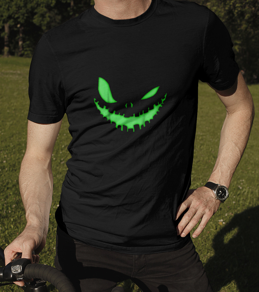 Spooky Face Halloween Dark Green Glow Creepy Smile T-Shirt