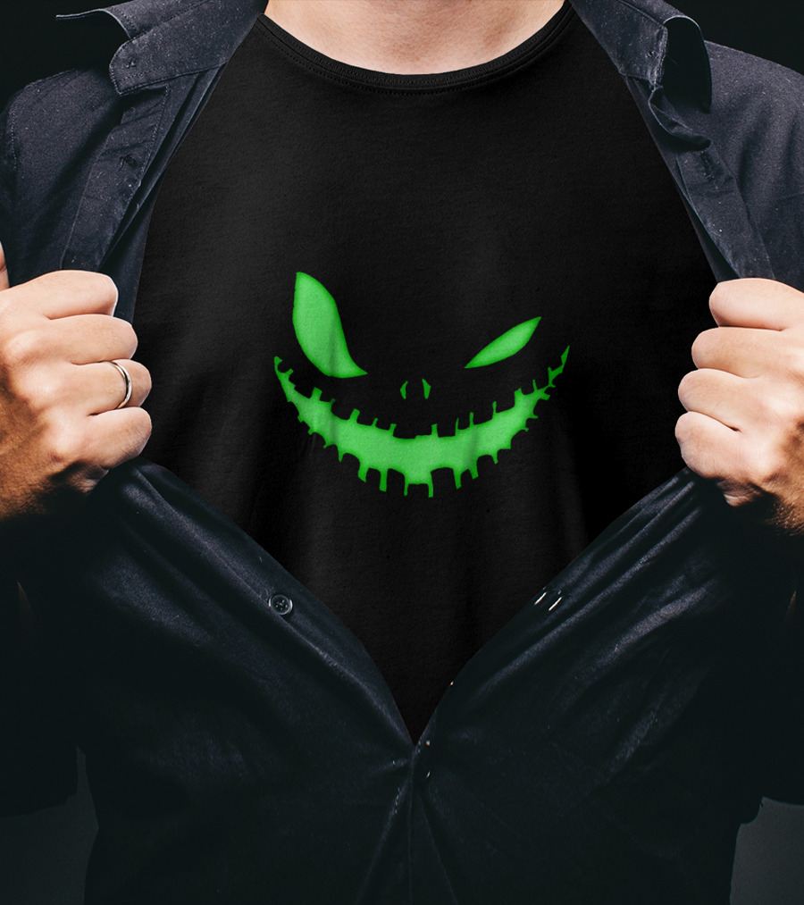 Spooky Face Halloween Dark Green Glow Creepy Smile T-Shirt