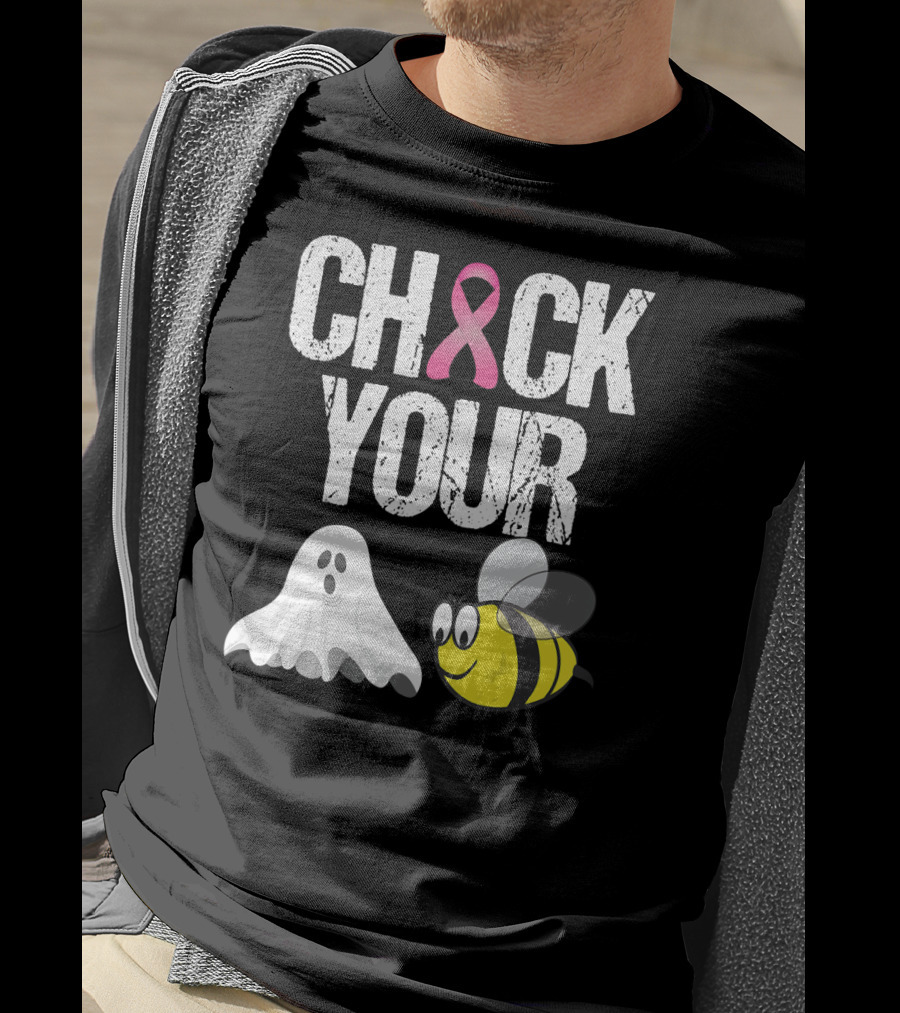 Check Your Boo Bees Funny Breast Cancer Awareness Ghost Bee Pink T-Shirt