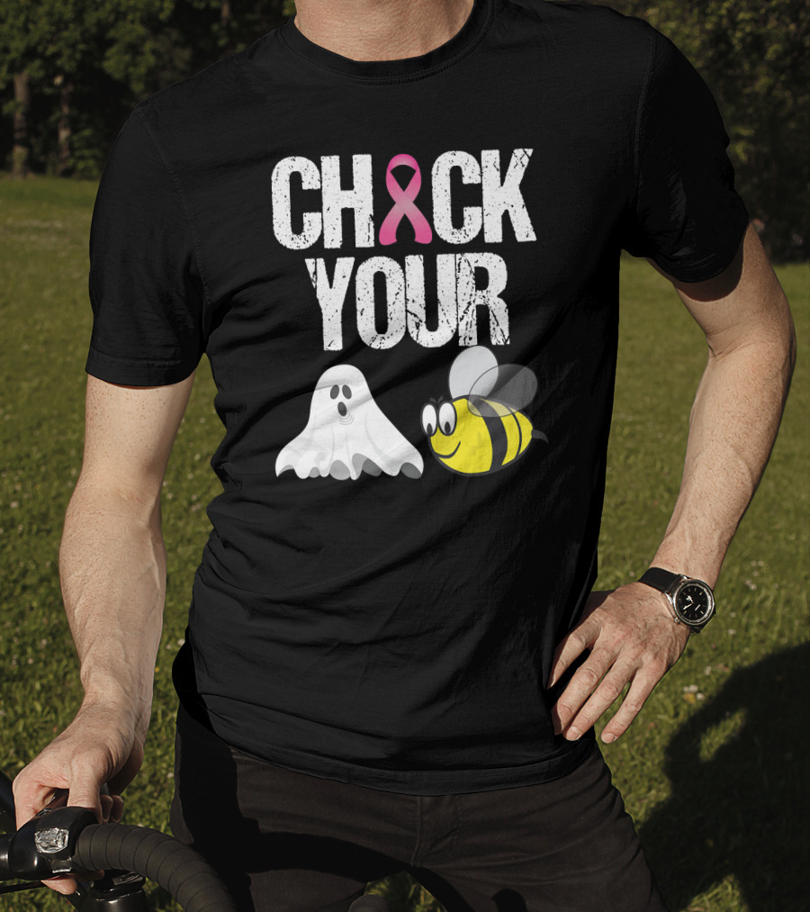Check Your Boo Bees Funny Breast Cancer Awareness Ghost Bee Pink T-Shirt