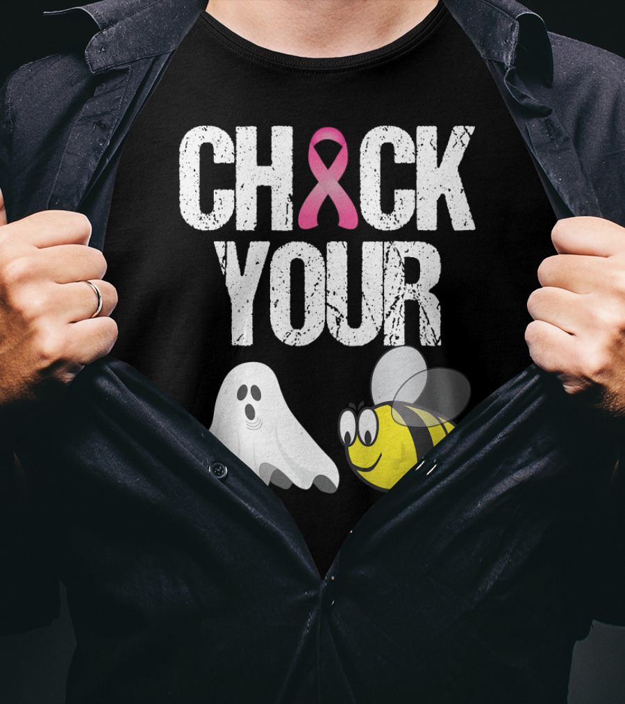 Check Your Boo Bees Funny Breast Cancer Awareness Ghost Bee Pink T-Shirt