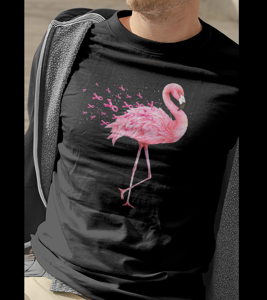 Cute Flamingo Breast Cancer Awareness Pink Ribbon T-Shirt