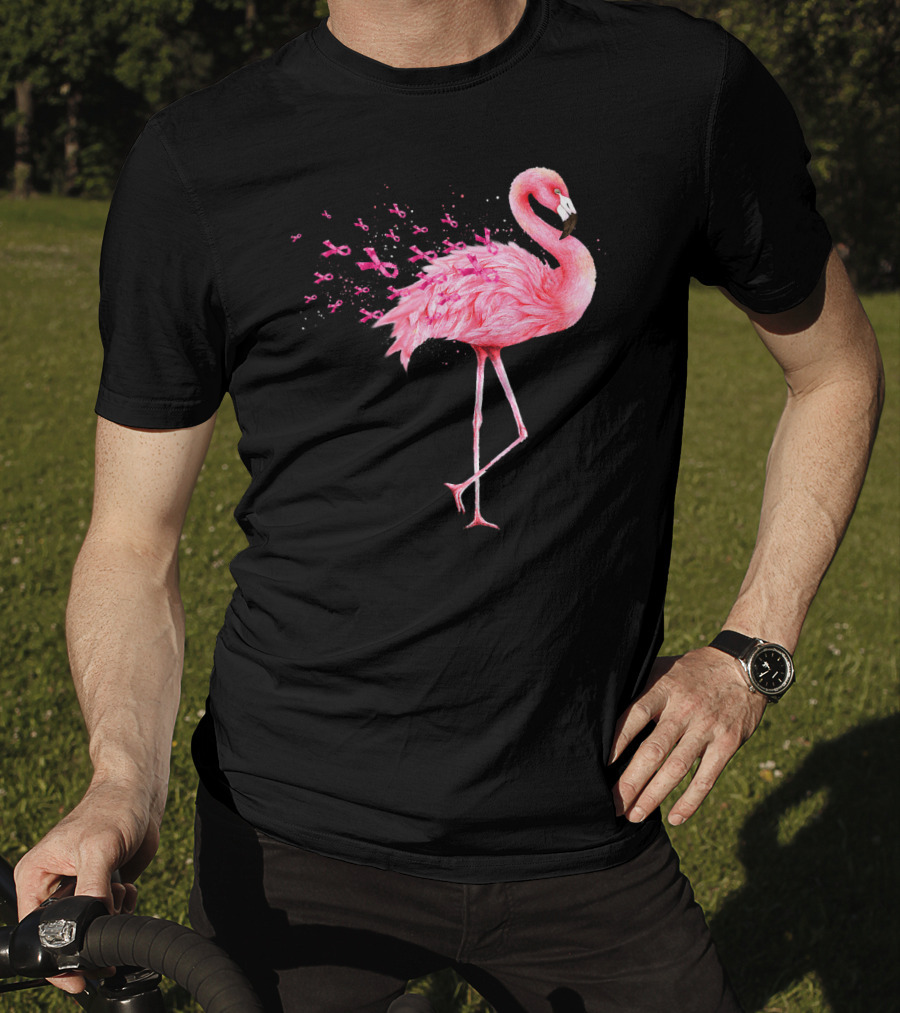 Cute Flamingo Breast Cancer Awareness Pink Ribbon T-Shirt