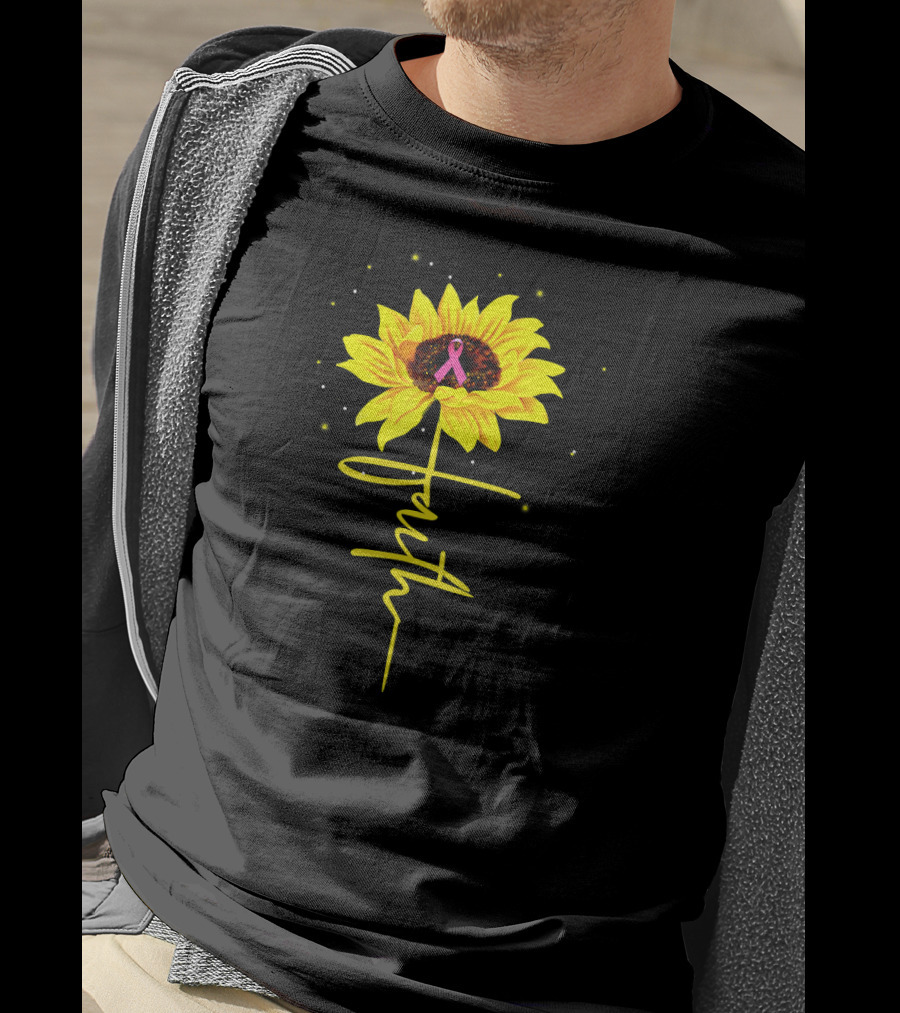 Faith Pink Ribbon Sunflower Breast Cancer Awareness T-Shirt