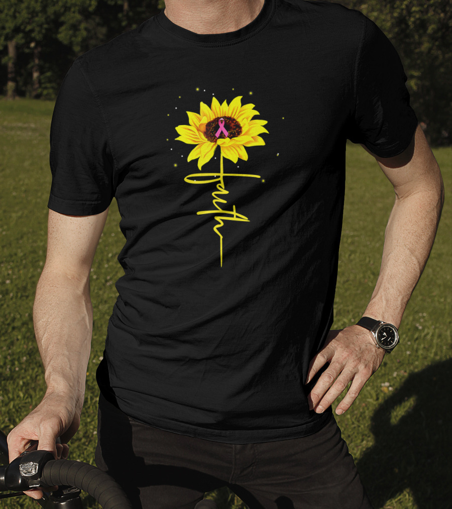 Faith Pink Ribbon Sunflower Breast Cancer Awareness T-Shirt