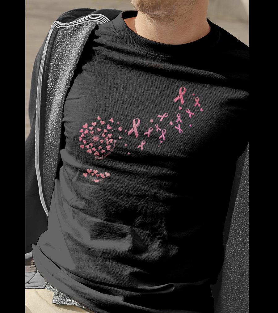 Flower Heart Dandelion Breast Cancer Awareness Ribbons T-Shirt