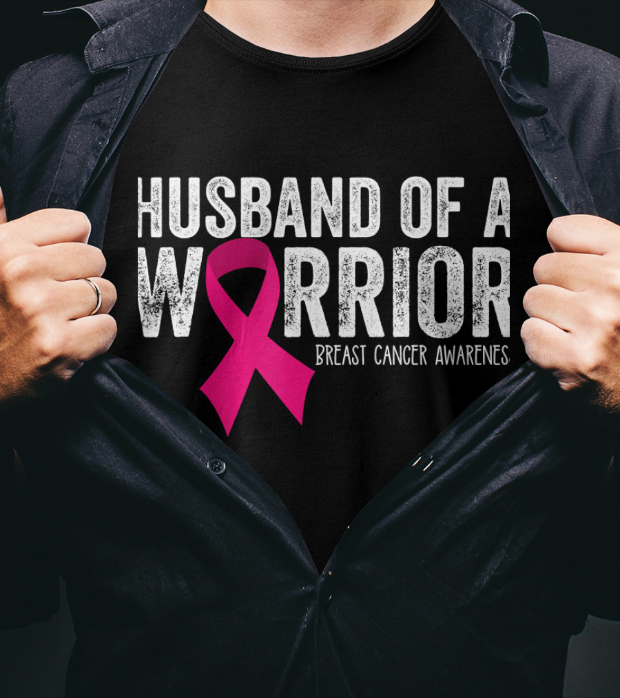 Husband Of A Warrior Breast Cancer Awareness Pink T-Shirt