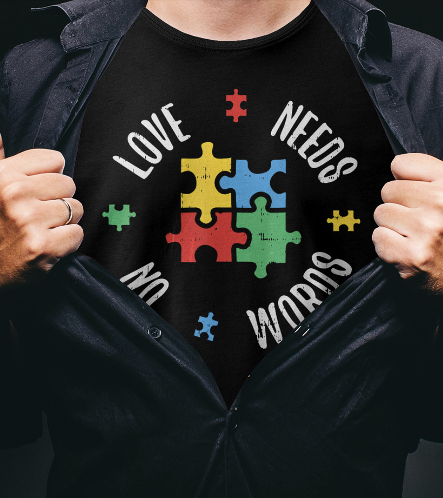Autism Awareness Teacher Love Needs No Words Special Ed Puzzle Pieces T-Shirt