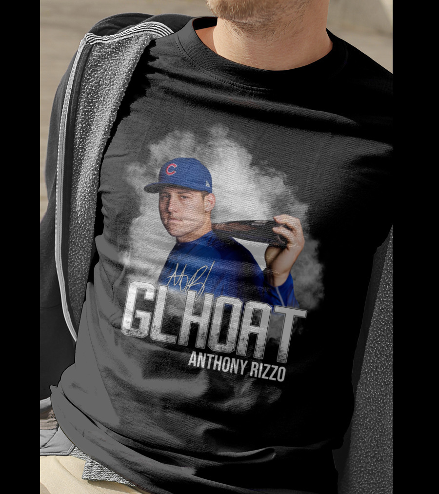Chicago Cubs Glhoat Anthony Rizzo Signature Blue Smoke Background T-Shirt