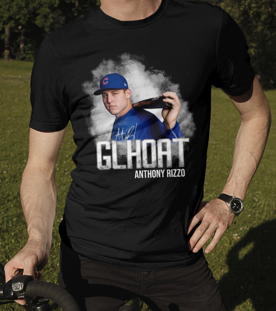 Chicago Cubs Glhoat Anthony Rizzo Signature Blue Smoke Background T-Shirt