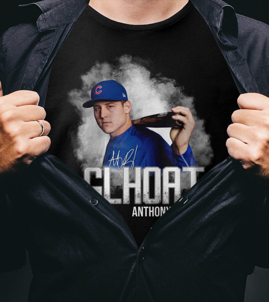 Chicago Cubs Glhoat Anthony Rizzo Signature Blue Smoke Background T-Shirt