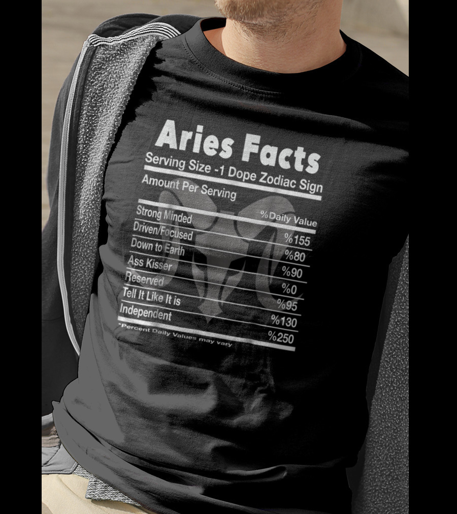 Aries Facts Strong Minded Driven Down To Earth Zodiac Sign Percent Daily Value T-Shirt