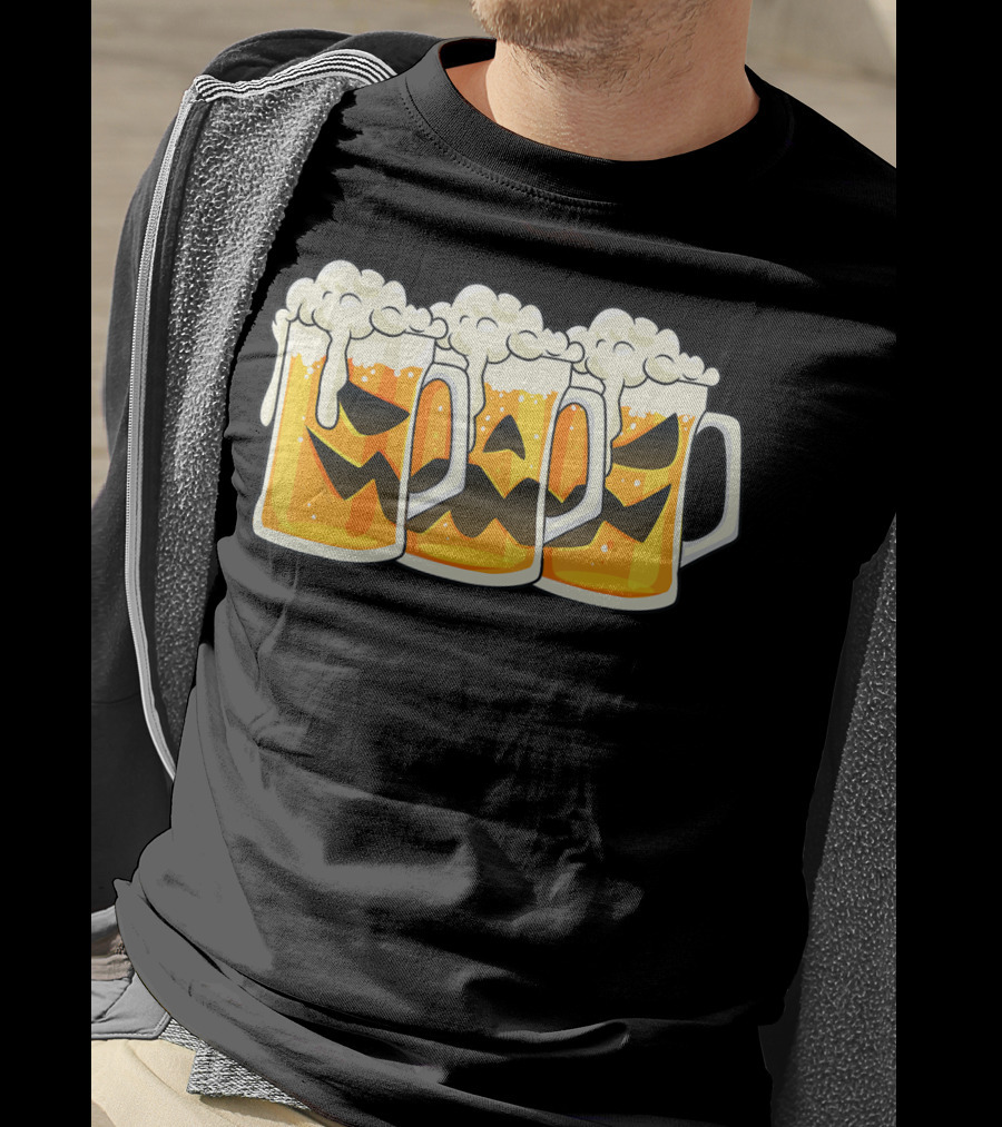 Halloween Jack O Lantern Beer Mug Faces T-Shirt