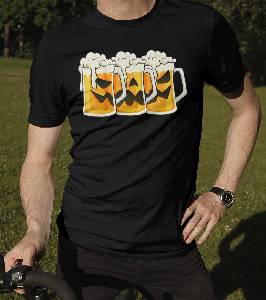 Halloween Jack O Lantern Beer Mug Faces T-Shirt