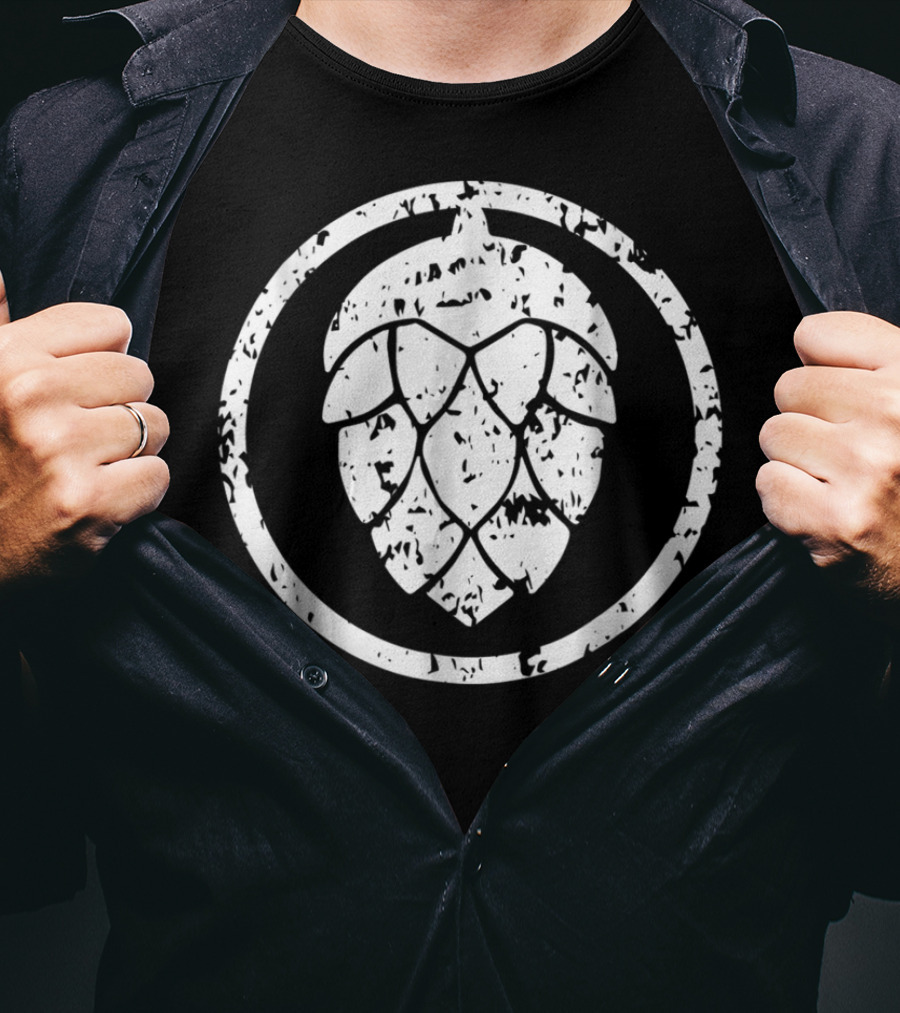 IPA Craft Beer Hops White Distressed Circle T-Shirt