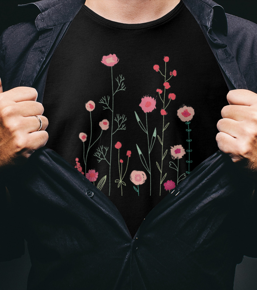 Painted Wildflower Botanical Vintage Floral Garden Blossoms T-Shirt