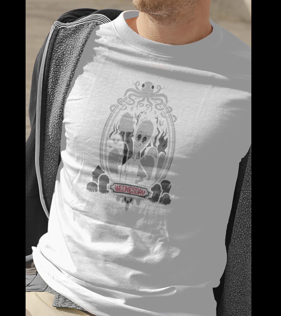 Addams Family Wednesday Addams Gothic Graveyard Octopus Frame T-Shirt