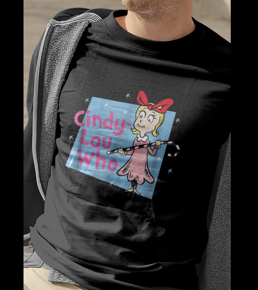 Cindy Lou Who Dr. Seuss Character With Candy Cane And Red Bow T-Shirt