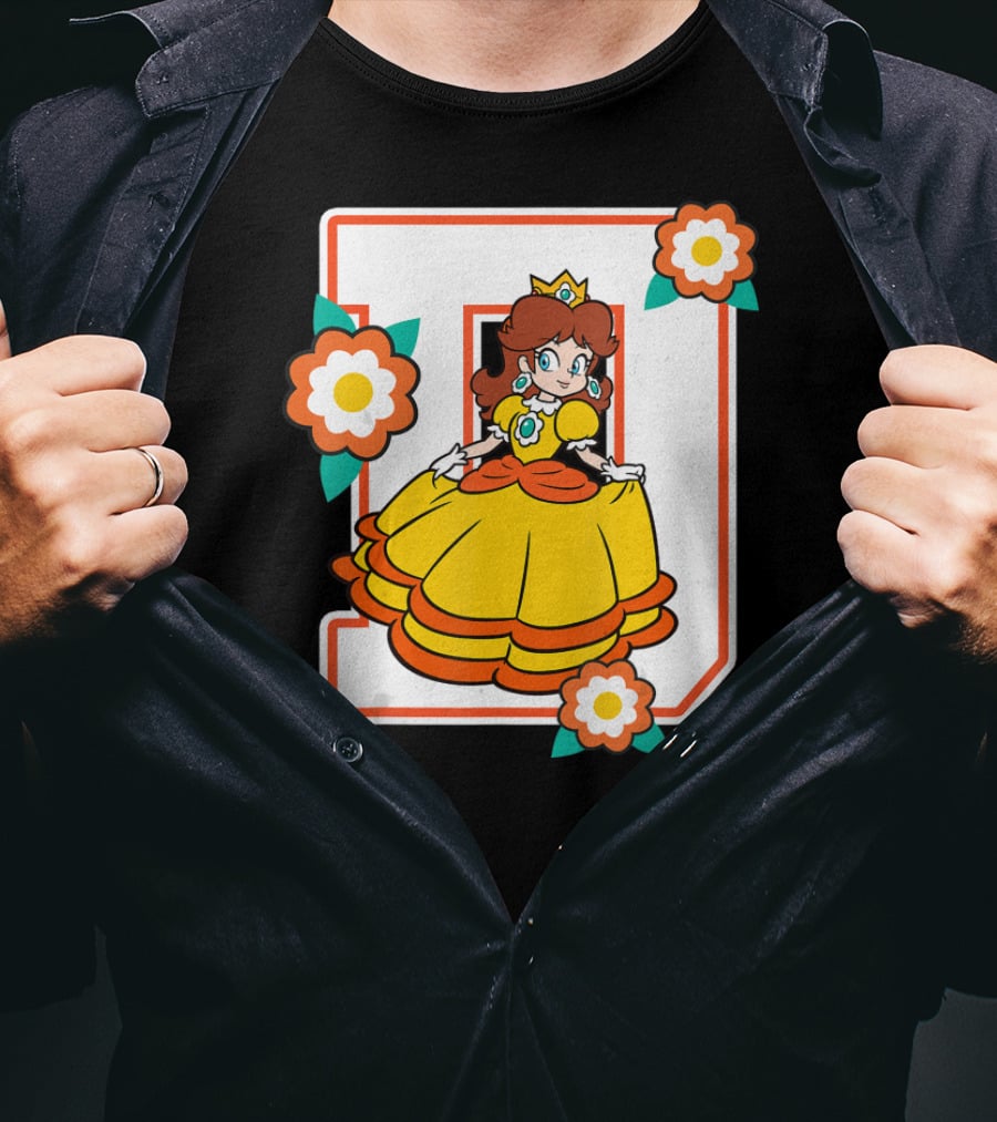 Super Mario Daisy Princess With Flowers And Letter D T-Shirt