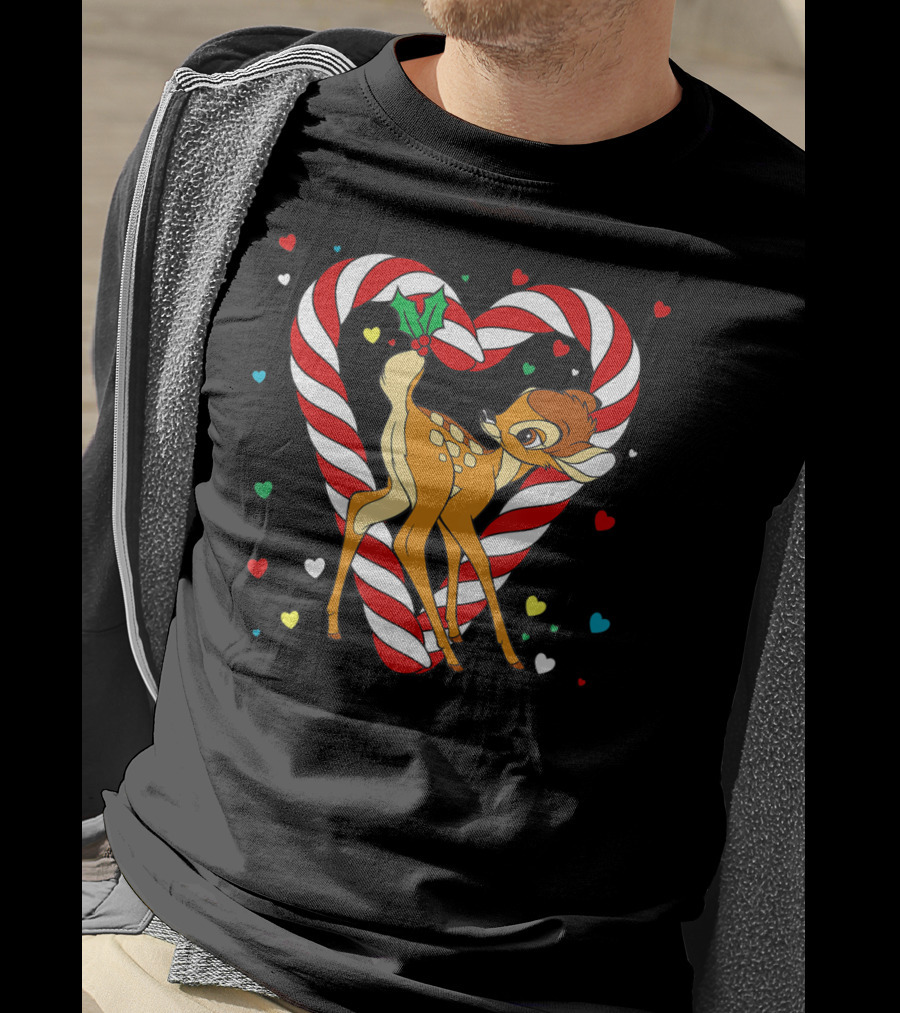 Disney Bambi Candy Cane Heart With Colorful Hearts T-Shirt