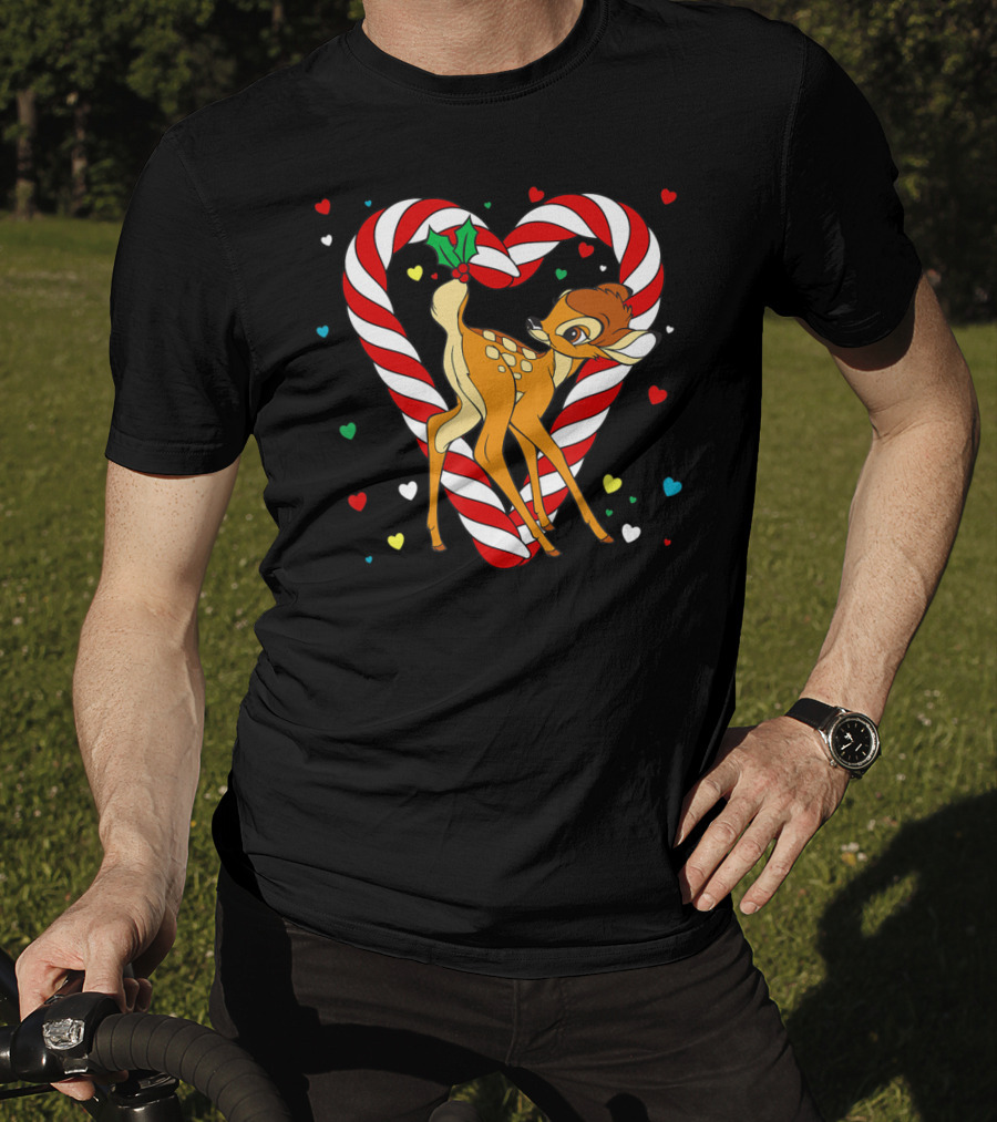 Disney Bambi Candy Cane Heart With Colorful Hearts T-Shirt