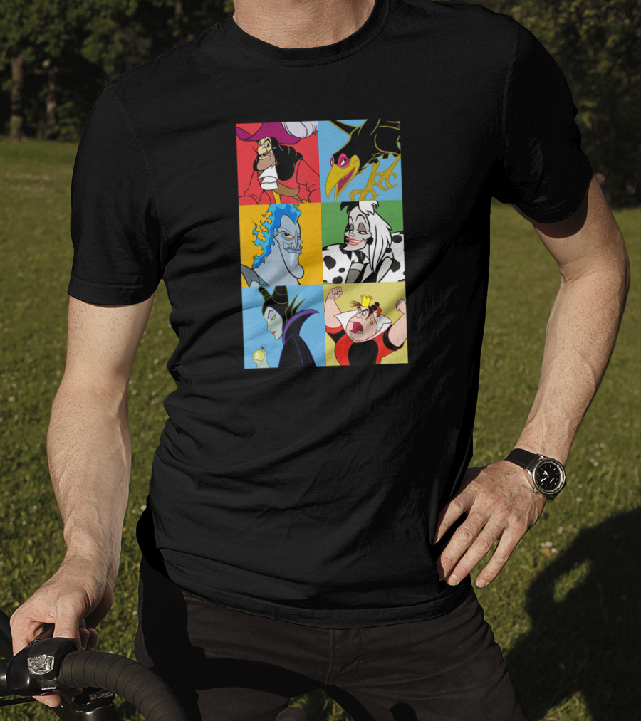 Disney Villains Captain Hook Cruella De Vil Maleficent Hades Queen Of Hearts Diablo Crow T-Shirt