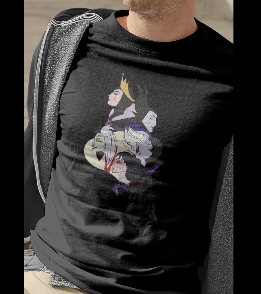 Disney Villains Side Profile Group Shot With Queen And Witch Characters T-Shirt