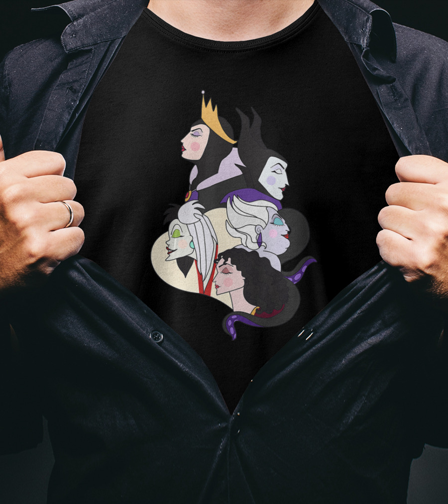 Disney Villains Side Profile Group Shot With Queen And Witch Characters T-Shirt